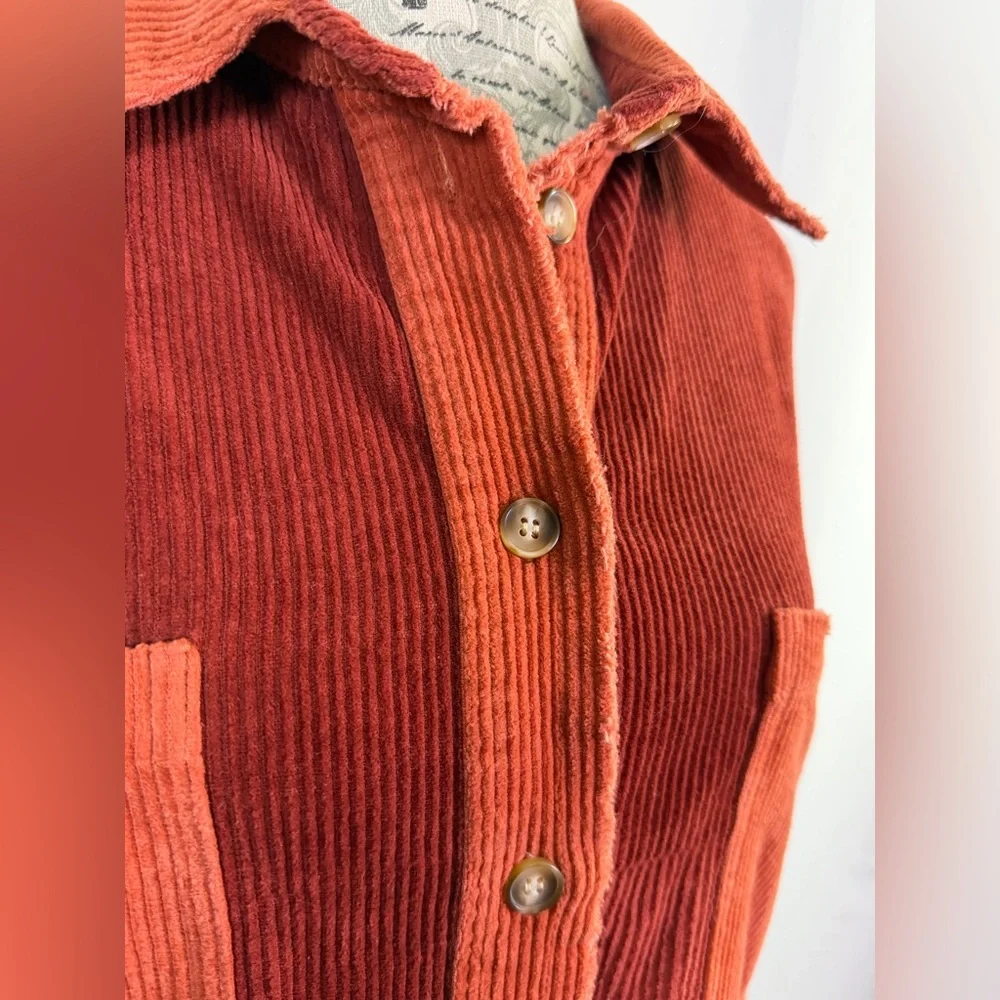Oli & Hali Raw Edge Oversized Button Down Pocketed Corduroy Shacket Size M - Picture 3 of 14